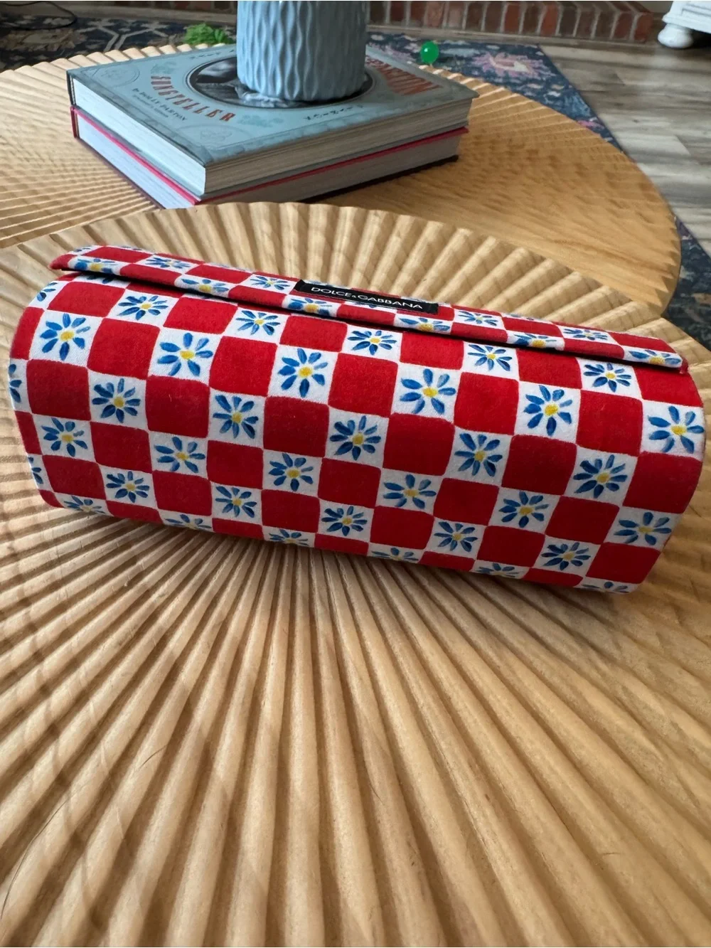 Dolce & Gabbana hard eyeglasses case vibrant red and white checkered pattern